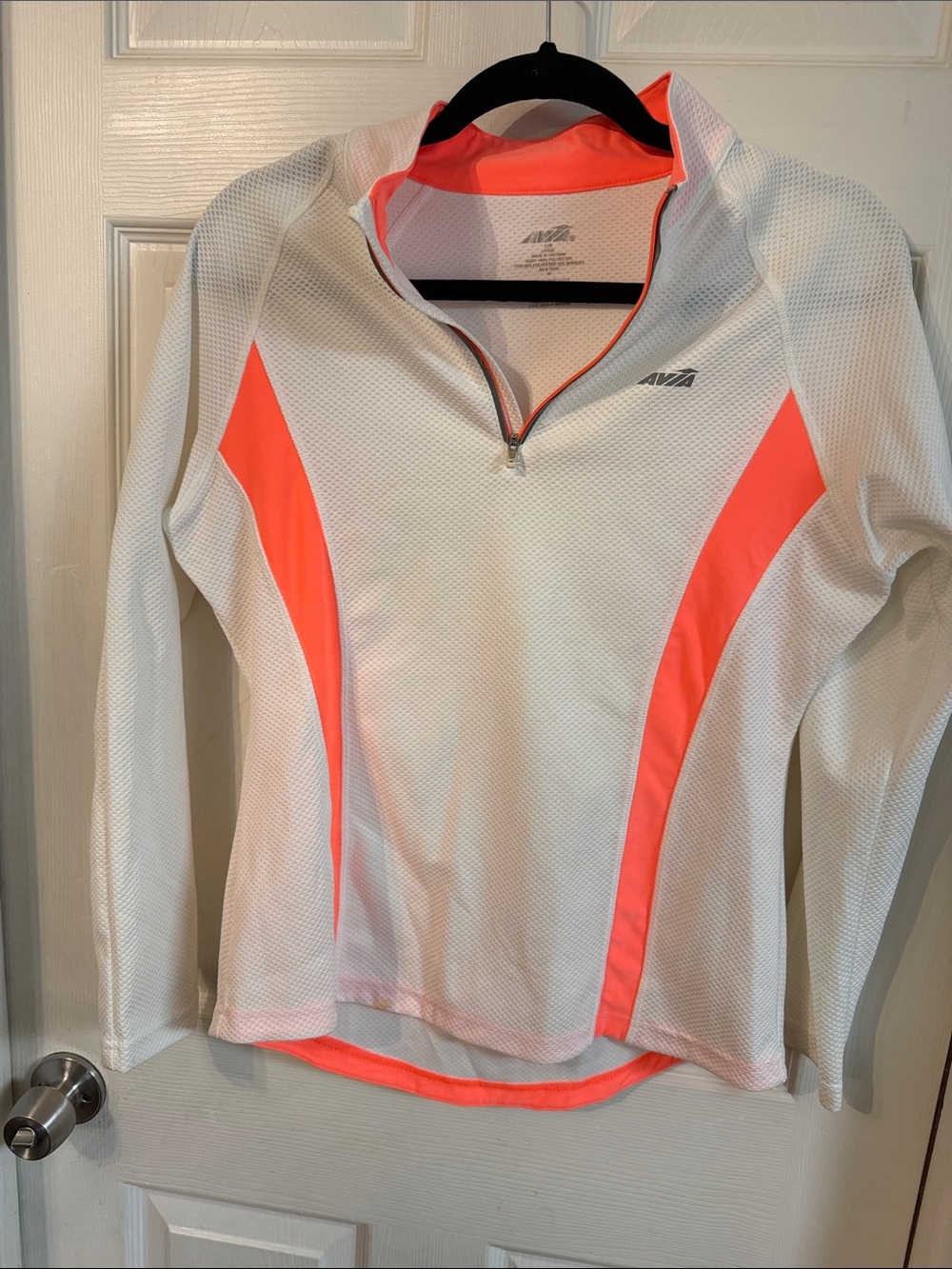 Avia White Long-Sleeve Athletic Half-Zip with Neon Coral Accents